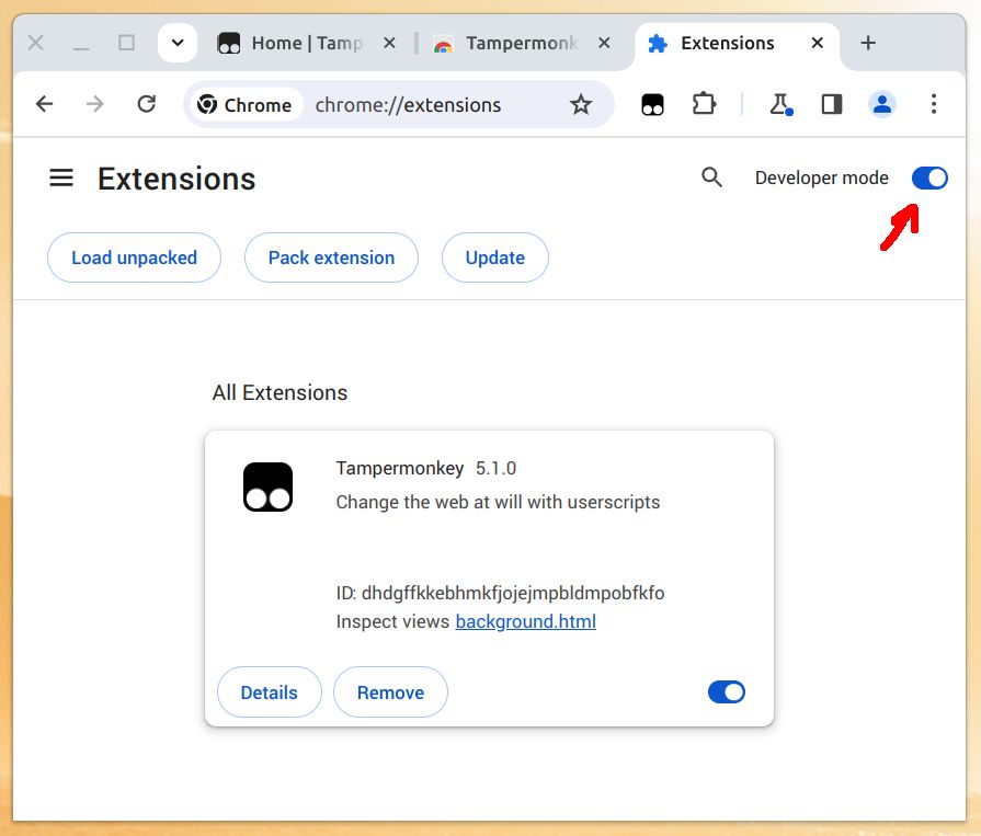 Enable Developer mode at the top-right of the Extensions page